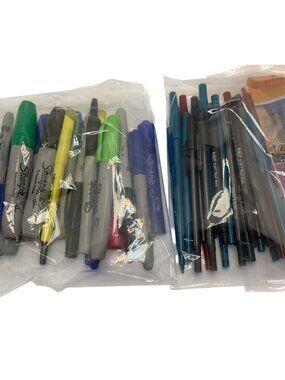 Assorted Sharpie Markers & Bic Pens Bulk Lot Permanent & Ballpoint Multicolor